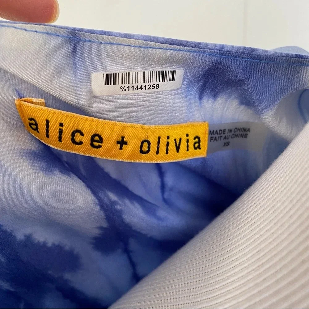 Alice‎ + Olivia Size XS Silk Tie Dye Cloud Print Flowy Button Dress Blue White